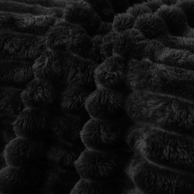 Black Fleece Throw Blanket 50”×60” for Couch Sofa Livingroom | Super Soft Cozy Plush Microfiber Flannel Bed Blanket Striped Design Lightweight Home Decor Gifts for Adults Mom Women
