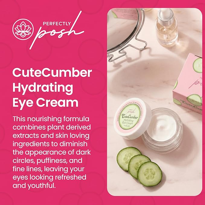 Perfectly Posh - CuteCumber Hydrating Eye Cream - Under Eye Moisturizer with Cucumber, Aloe, and Hyaluronic Acid for Refreshed-Looking Skin - 15ml