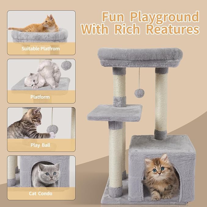 Cute Cat Tree Kitten Cat Tower Condo Cat Furniture Sisal Scratching Posts G | FISH&NAP For Indoor Jump Platform Activity Center Play House Gray