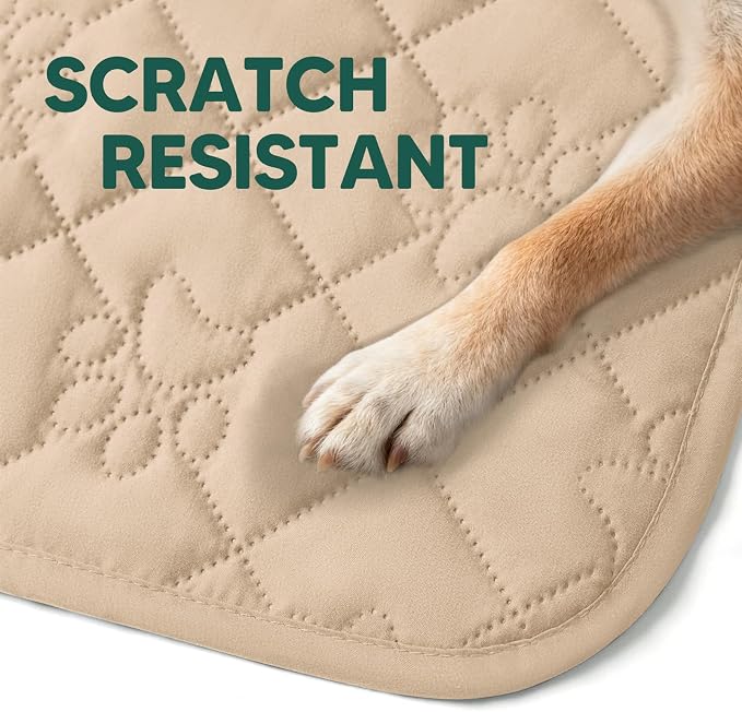 PAWFINITY Waterproof Couch Covers for Dogs, Pet Blanket for Sofa Washable | Paw Print Quilted, Hair Resistant, Anti Cat Scratch, Washable Furniture Protector for 3 Seat Sofa and Bed, 30x90 Inch, Beige