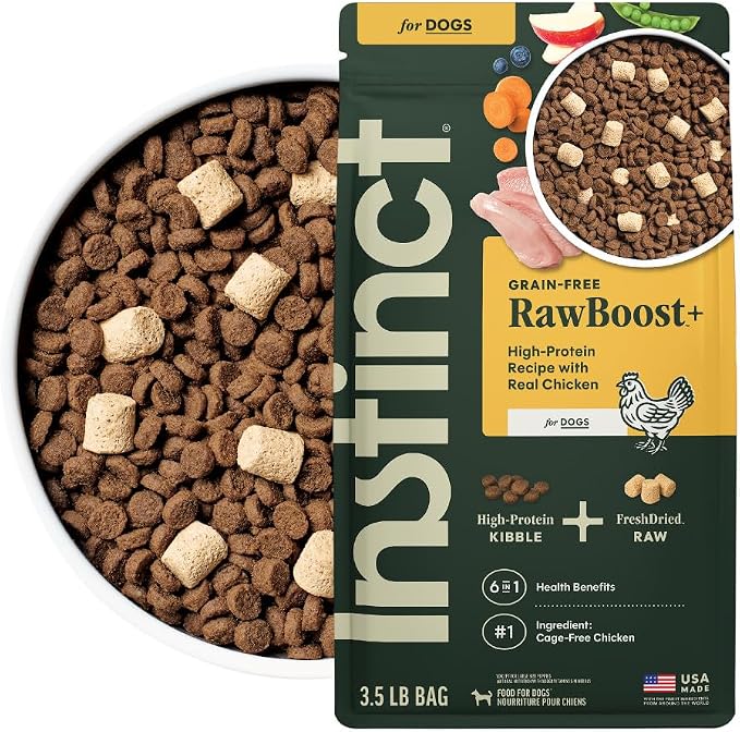 Instinct RawBoost, Dry Dog Food + Freeze Dried, Real Chicken, 3.5 lb. Bag | High-protein kibble with FreshDried raw bites, cage-free chicken, grain-free recipe, 6-in-1 health benefits