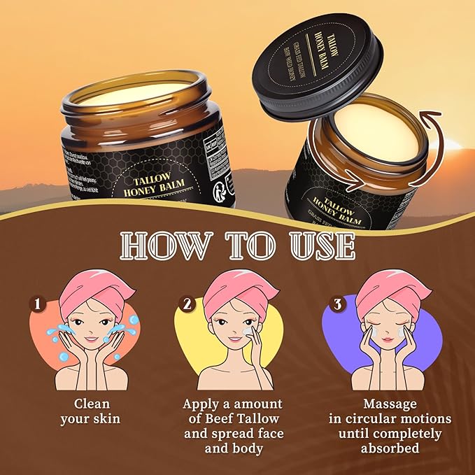 MEIDU Beef Tallow for Skin,Tallow and Honey Balm for Face,Raw Wild Honey Blend,Organic Grass-Fed Beef Tallow Balm,Face and Body Moisturizer(60g)