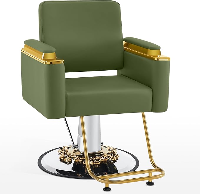 BarberPub Luxurious Salon Chair, Height Adjustable Gold&Green Salon Beauty Spa Styling Equipment, 440lbs Hydraulic Pump for Hair Stylist, Barber Shops&Beauty Salons 8633 (Green)