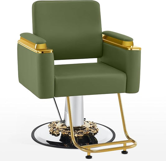 BarberPub Luxurious Salon Chair, Height Adjustable Gold&Green Salon Beauty Spa Styling Equipment, 440lbs Hydraulic Pump for Hair Stylist, Barber Shops&Beauty Salons 8633 (Green)
