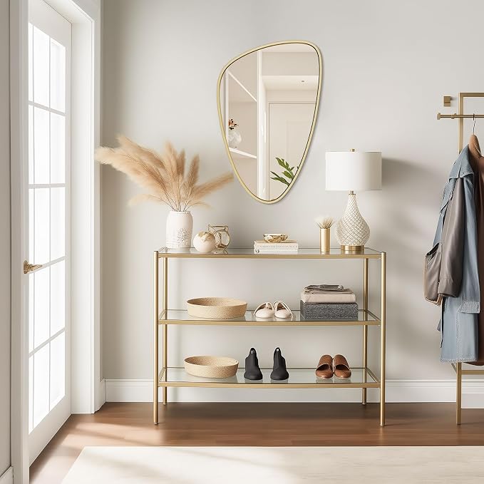 Asymmetrical Mirror, Irregular Wall Mirror, Wall Mirrors Decorative for Bedroom Living Room entryway Hall, Wall Mirror for mid Century Modern Decor 31" H x 20" W, Gold