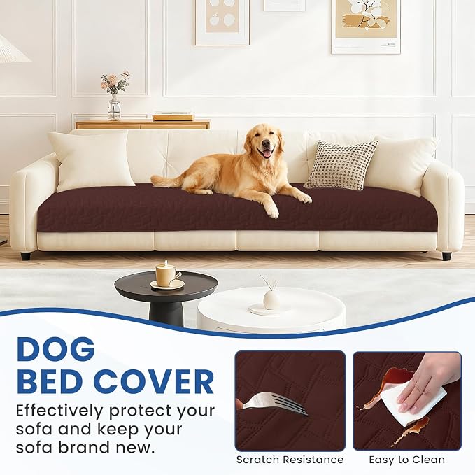 Waterproof Dog Blanket, Non-Slip Soft Pet Bed Cover, Couch Cover for Dogs Washable, Protects Sofa, Furniture, Crate, Car, Tear Resistant Leakproof Pet Blanket (82x82 Inch, Coffee)