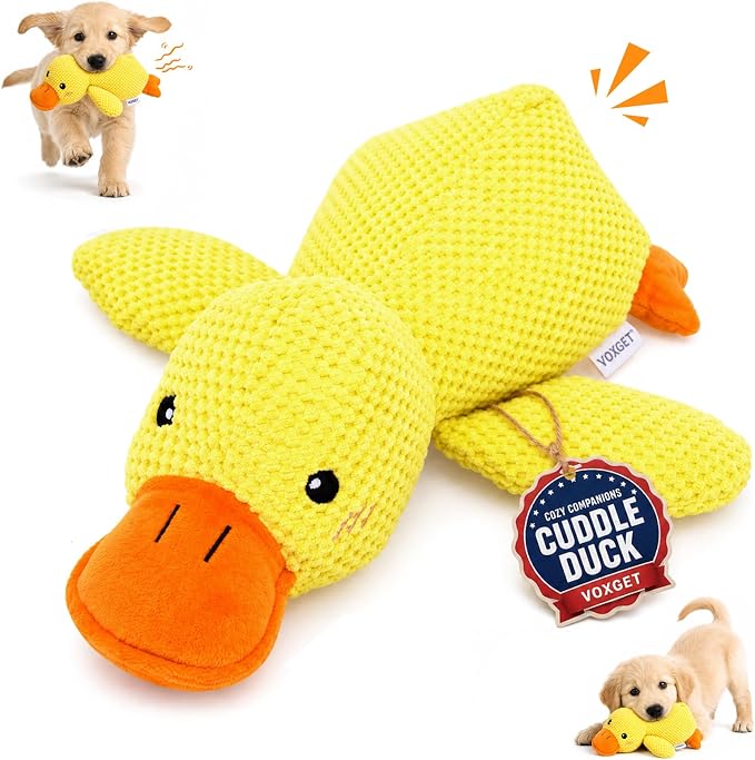 Duck Dog Toy, Plush Calming Companion with Quack, Crinkle & Squeak