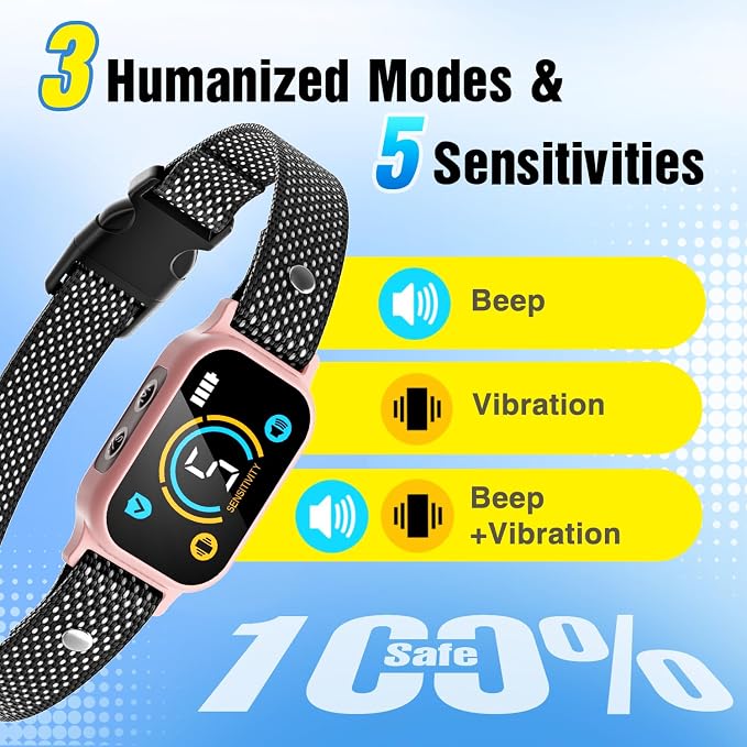 2 Pack Bark Collar, Smart Dog Bark Collar for Large Medium Small Dogs, Rechargeable Ultra-Light Training Collar with Beep Vibration, Anti Barking Device with 5-Level Sensitivity (Blackpink)