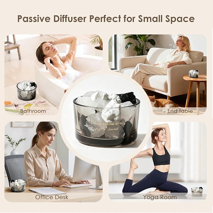 Crystal Stone Aroma Diffuser with Essential Oils for Home, Bathroom, Office, Home Decor & Fragrance 2 in 1, Chic Aromatherapy Gift Set (White Tea Scent)
