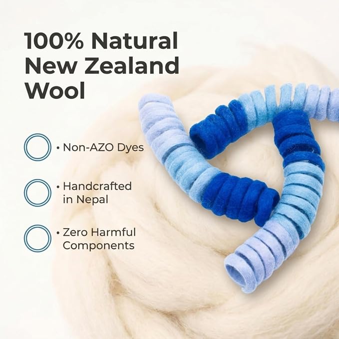 Glaciart One Felt Spring Cat Toy – 3 Pcs Soft Fuzzy Enrichment 100% Natural Wool - Interactive Stretchable Play Cat Toy Set - Safe for Pets, Non-AZO Colored Dyes - 30” Long