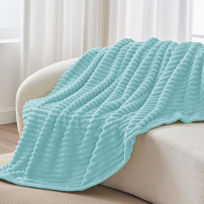 BEDELITE Ribbed Twin Blanket for Couch & Bed, Cloud Blue, 60"x80" | Ultra-Soft Plush Fleece, Cozy, Warm Yet Lightweight, Ribbed Texture, Home Decor, Machine Washable, Giftable, All-Season Use