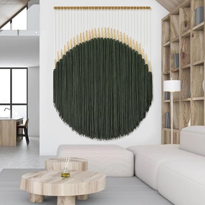 Large Macrame Wall Hanging Green Boho Decor Yarn Fiber Art 39"W*55"L | Handmade Wall Hanging, Lightweight Wall Decor, Entryway Decoration, Geometric Wall Art, Modern Home Style, Boho Accent
