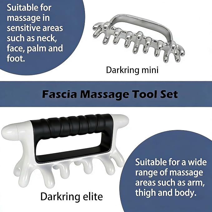 DARKRING Stainless Steel & Engineering Plastic Facial Massage Tool Set - Pressure Point Blaster for Tissue & Fascia, Trigger Point Massage Tool (Black)