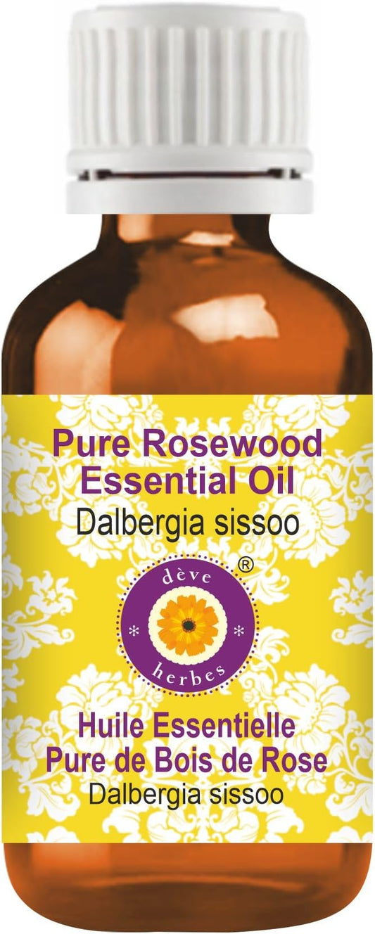 Deve Herbes Pure Rosewood Essential Oil (Dalbergia Sissoo) Steam Distilled 50ml (1.69 oz)