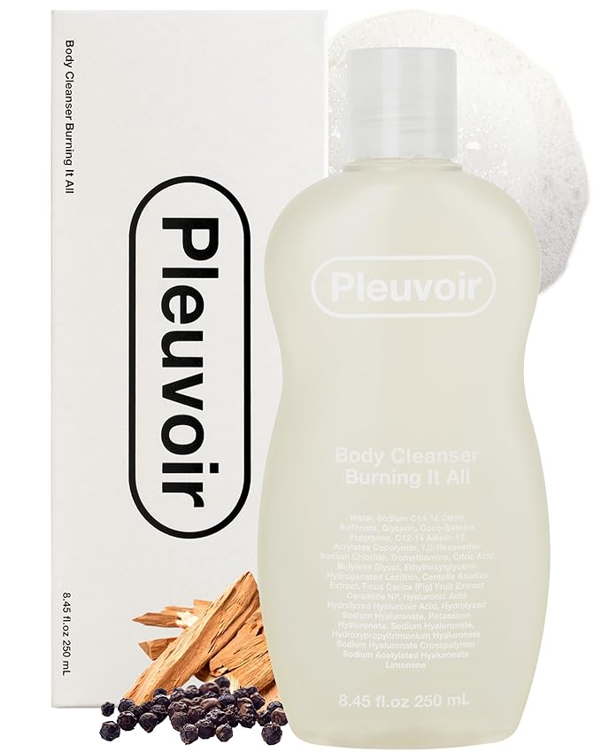 Pleuvoir Body Cleanser Burning It All - Perfume Body Wash - Black Pepper Sandalwood Scent - Rich Moisturizing Foam with 8 Types Hyaluronic Acid Ceramides - Vegan K-Beauty, 8.45 fl.oz