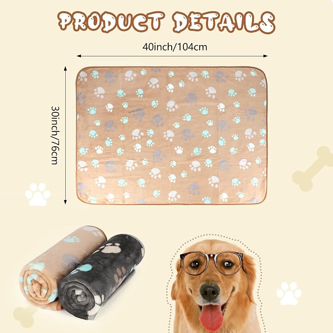 YUEPET Waterproof Dog Blankets, 2 Pack Washable Reversible Throw 40 x 30 in | Grey and Coffee Pair, Soft Fleece, Heat-Reflective Mylar, Puppy Blanket for Bed/Sofa Protection, Medium/Large Dogs and Cats