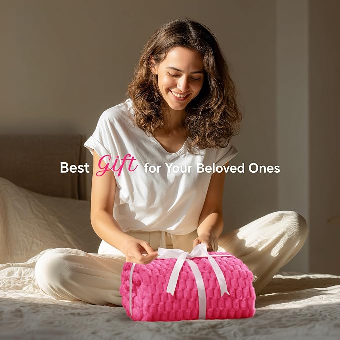 BEDELITE Hot Pink Throw Blanket for Couch, Soft Cozy Gifts for Women, 50*60 | 3D Jacquard Decorative Fleece Blanket, Super Soft Plush Throws, Cute Birthday Gift for Women & Men, Suitable for All Seasons