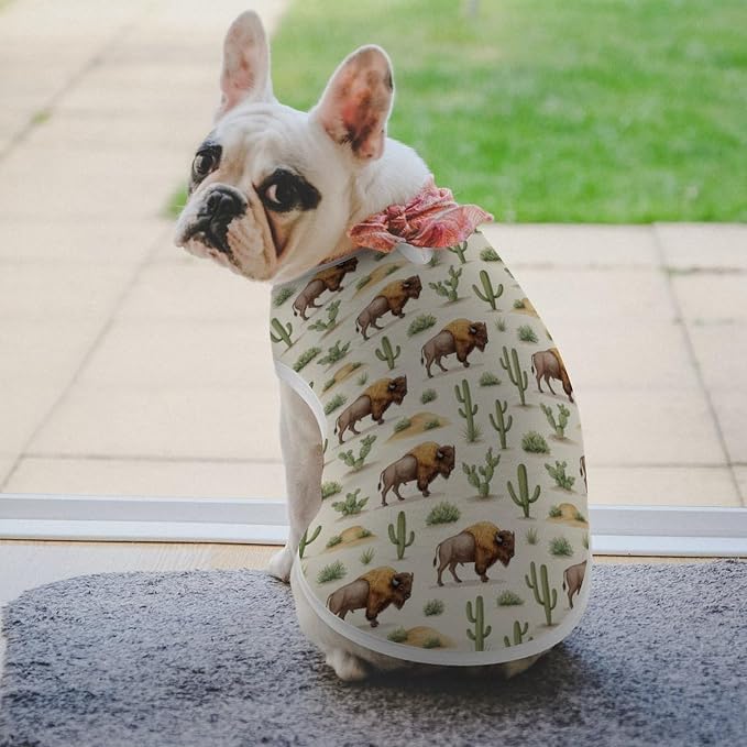 Soft Breathable Clothes Puppy Vest Cat Cute T Shirt Costumes Dog Shirt Vintage Western Buffalo Cactus Retro Bisons Mountain Wild West