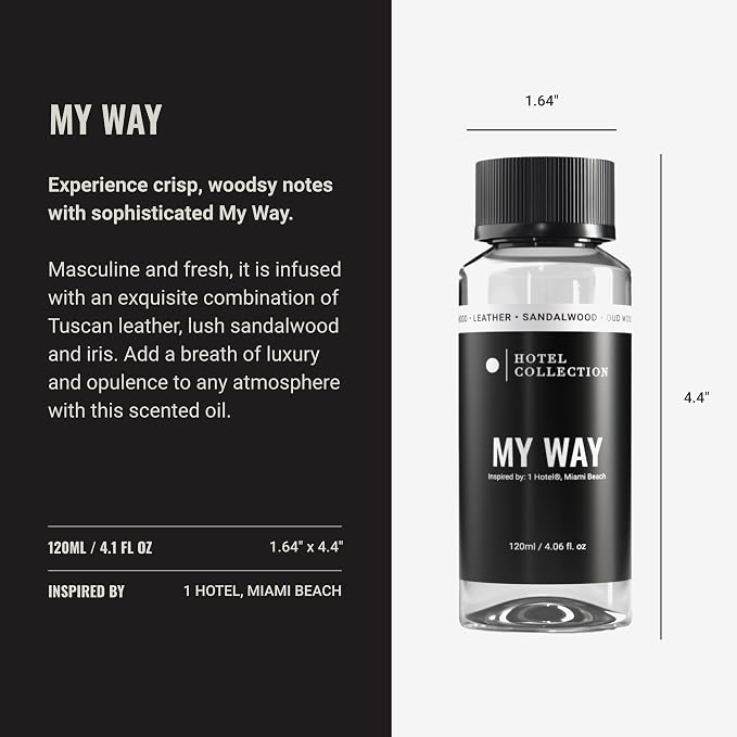 Hotel Collection Diffuser Oil - My Way - Aromatherapy Essential Fragrance Oil - Sandalwood, Warm Virginia Cedar & Beautiful Iris - 120ML 4.1 Fl oz