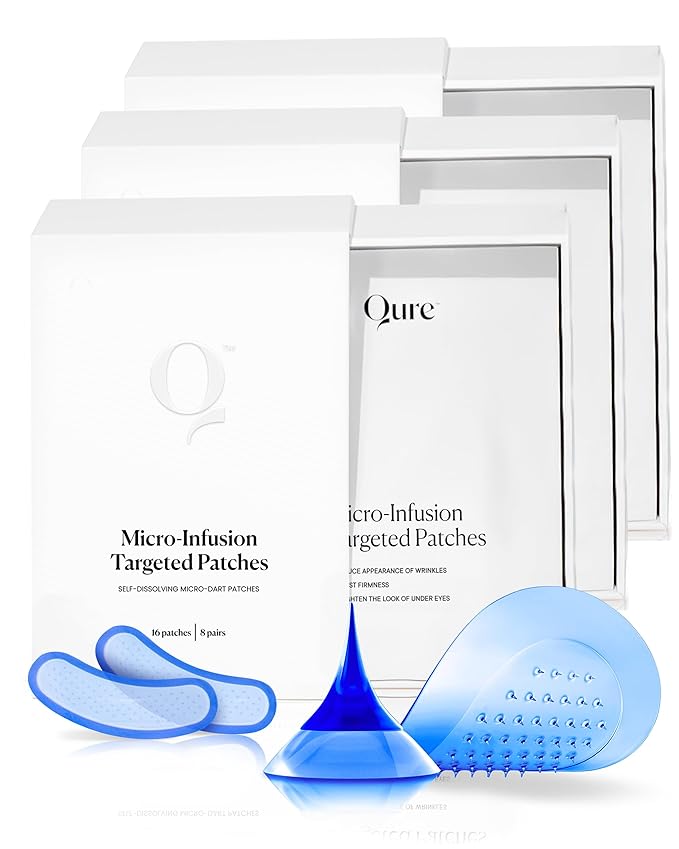 Qure Micro-Infusion Anti Wrinkle Patches for Smile Line, Frown lines, Under Eye Bags, Puffiness, Crow's Feet - Retinol, Caffeine, Niacinamide & Peptides - Dissolvable for Overnight Use - 24 Pairs