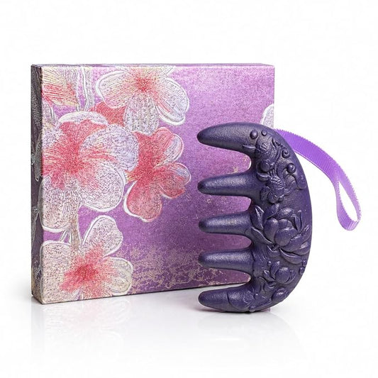 Herbal Powder Comb – Botanical Infused Scalp Massager Comb, Natural Head Massage Tool for Hair & Scalp Care, Wooden Comb Alternative, Acupressure-Inspired Design (Purple)