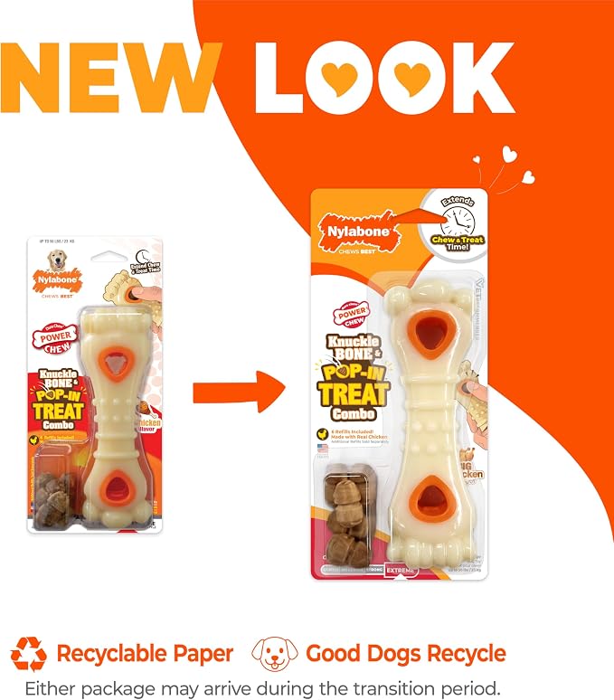 Nylabone Power Chew Knuckle Bone & Pop-In Dog Treat Toy, Large