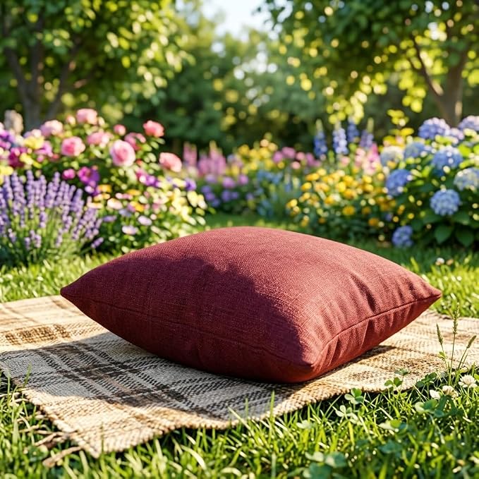 HOMSJUN Soft Resilience Throw Pillow Inserts with Solid Color Covers, Decorative Cushion for Sofa Couch Bedroom, 18 x 18 Inches, Maroon Red, 1 Pack