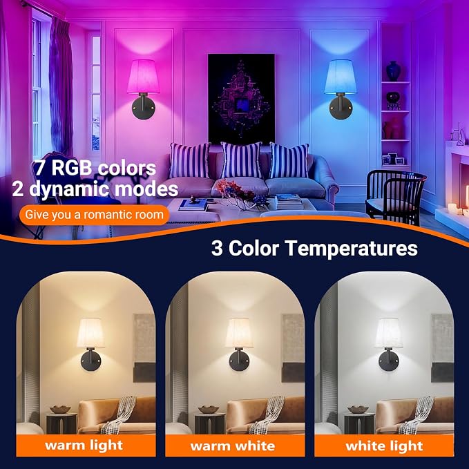 YHCDLAMP Peel and Stick Wall Sconces, No Drilling Stick On Wall Sconce, Wireless Battery Operated Wall Lights, Adhesive Wall Lamp with 10000mAh Battery Bulb for Bedroom Living Room Decor