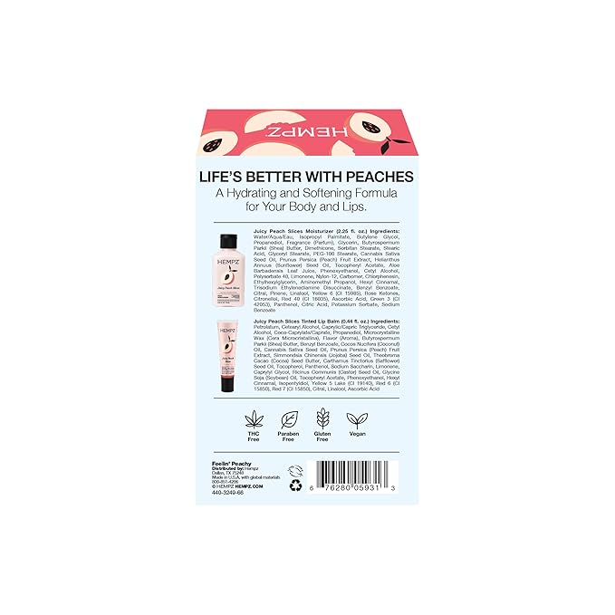 Hempz NEW Mini Peach Body Lotion and Lip Balm Set, Feelin' Peachy, 2 pack kit