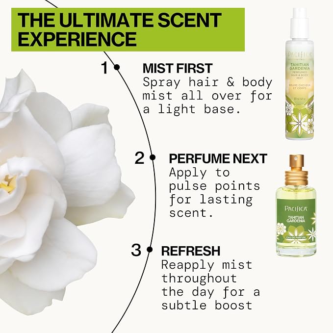 Pacifica Tahitian Gardenia Perfume Spray 1oz – Tropical Floral Fragrance with Gardenia Bloom, Jasmine & Sweet Orange, Warm Vanilla Coconut Notes, Vegan & Cruelty-Free Clean Perfume for Women