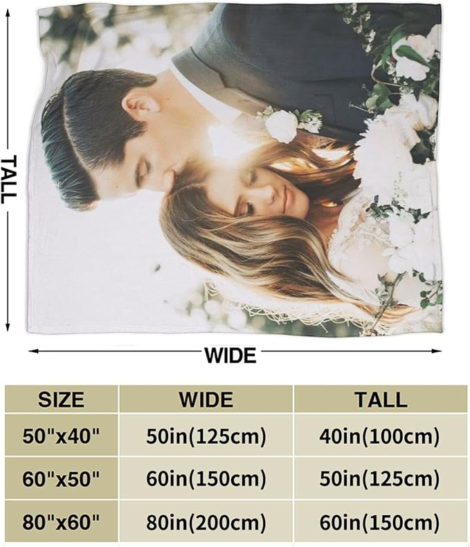QETXVI Custom Blanket with Photos Text Customized Blanket Personalized Flannel Throw Blankets for Adult Kid Birthday Christmas Halloween Fathers Mothers Valentines Gift - 50"x 60"