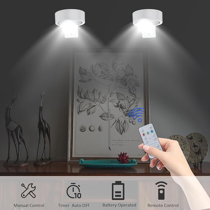 MIOBLUE 3Pack Picture Light Battery Operated Painting Lights, Wireless Magnetic Display Art Light with Remote Controls,Dimmable Timer Portrait Light for Art Frame Artworking,Wall Decor Puck Light