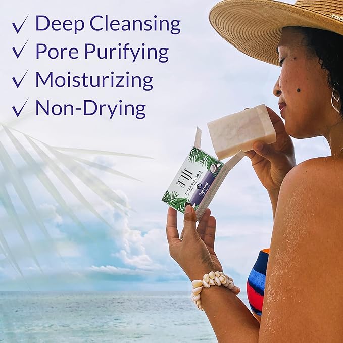 "Coco Fiji Soap Bar for Face and Body Infused With Organic Coconut Oil, Peppermint, Essential Oil, Natural Soap for Moisturizing & Pore Purifying Skin, 7 oz, Pack Of 3 "