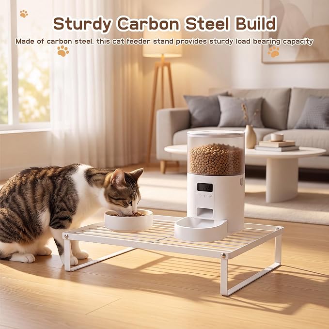 Elevated Cat Feeder Stand, 3 Inch Low Bowl Stand, 1 Pcs | Raises Pet Feeder for Small Breed & Kitten, Carbon Steel Cat Food Table for Most Bowls Automatic Feeders, 14.2 x 11.4 x 3 in