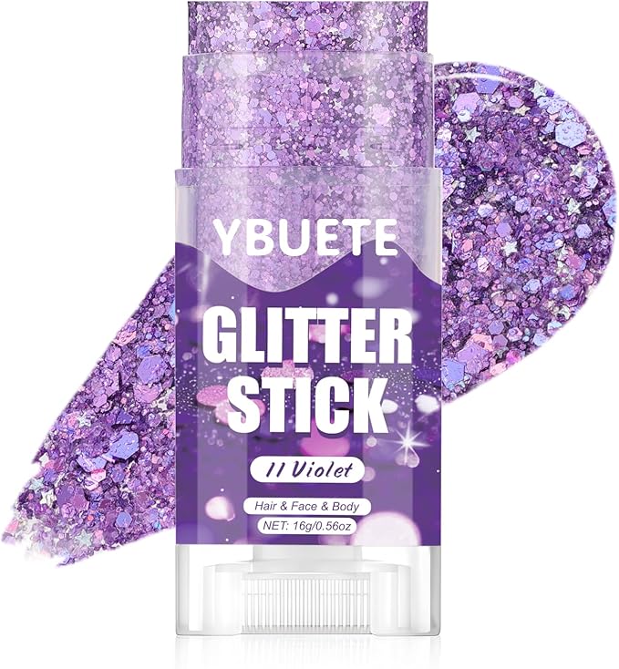 Violet Face and Body Glitter Stick for Sparkling Makeup, Hair Glitter Accessories for Women, Highlighting Stick for Fairy Dust Makeup, Cheerful Face Glitter for Festive Parties and Carnivals