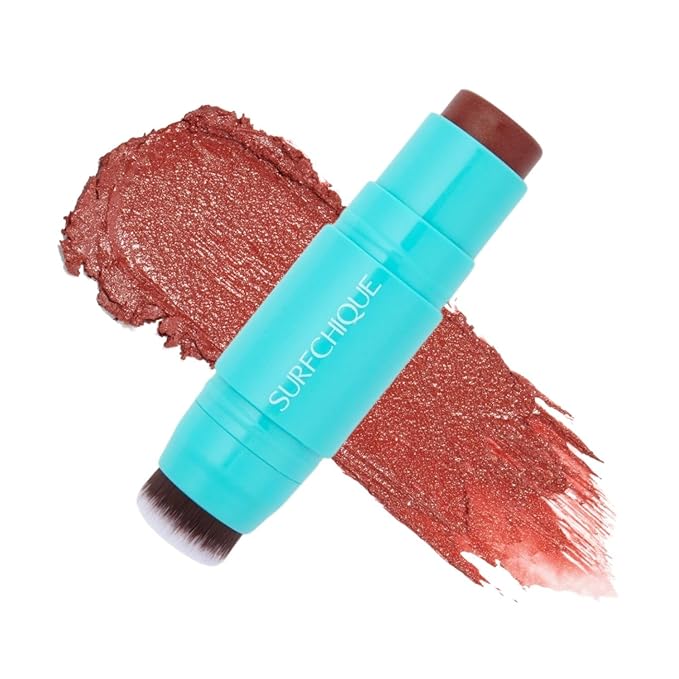 Open Face Color Stick 3-in-1 multistick - lip & cheek tint - cream blush stick with brush - dark pink berry red with mostly natural ingredients