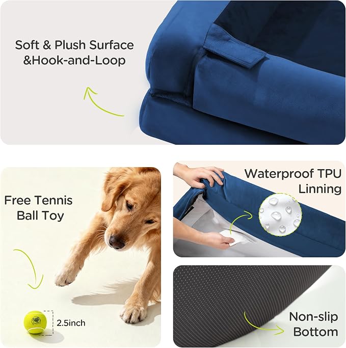 Waterproof Orthopedic Dog Bed for Medium Large Sized Dogs | Memory Foam Pet Bed Sofa with Bolster, Dog Couch with Washable Cover & Non-Slip Bottom, 36x27 Inch, Royal Blue
