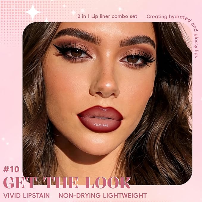 Lip Liner Gloss Lip Combo Set, 2 in 1 Lip Duo Natural Coral Red Lip Liner Lipstick Glossy Nourishing Coral Peach Gloss Lip Kit,Smooth Quick Fuller Plumping Lip Makeup for Women10#Sunset Red