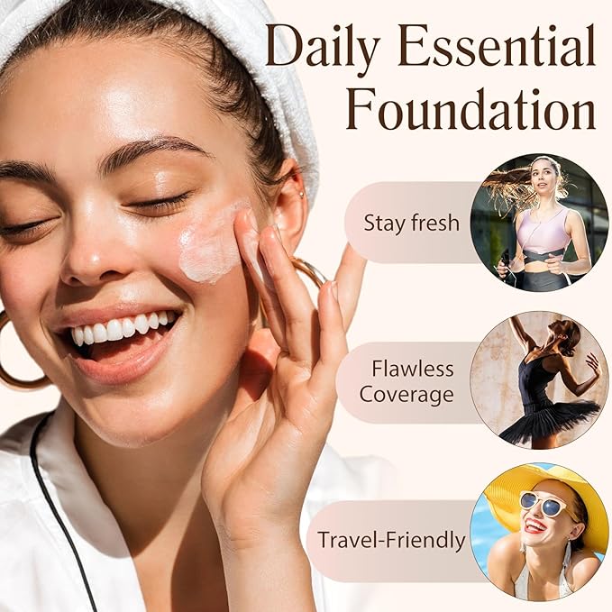 Foundation 4 in 1 - Medium Spectrum with SPF 50+, Anti-Aging, Concealer, Sun Protection, Hydrating Color Changing Foundation Makeup Liquid - Longwearing & Waterproof for Sport, Dancing (2PC, SPF50)