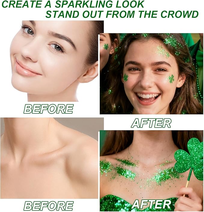 Hair and Body Glitter Spray, 1PC St Patricks Day Accessories Hair Glitter Extra Fine Face Shimmer Powder for Clothes, Festival Loose Sparkle Powder for Rave Nail Art Easter Crafts (Green)