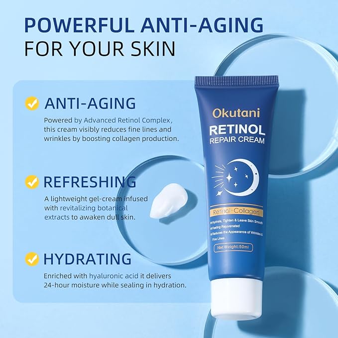 Retinol Cream for Face, Face Moisturizer, Skin Tightening Cream for Face with Collagen and Hyaluronic Acid, Anti-Aging, Firming Skin Care Neck & Décolleté for Day & Night, Instant Lift, 1.7 fl oz