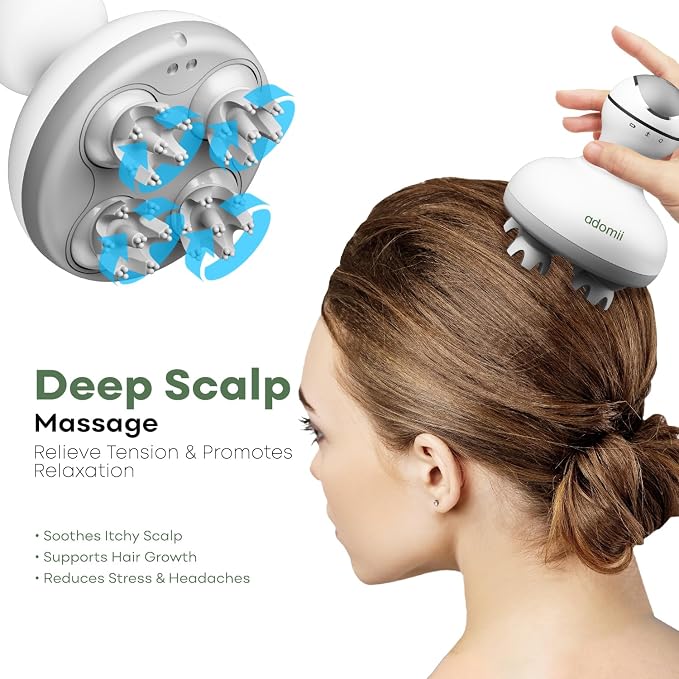 adomii Electric Scalp Massager, Cordless Head Massager for Hair Growth - 84 Kneading Nodes, 4 Modes, IPX7 Waterproof, Pet-Friendly Cat Scratcher, Ideal Gift for Women Men