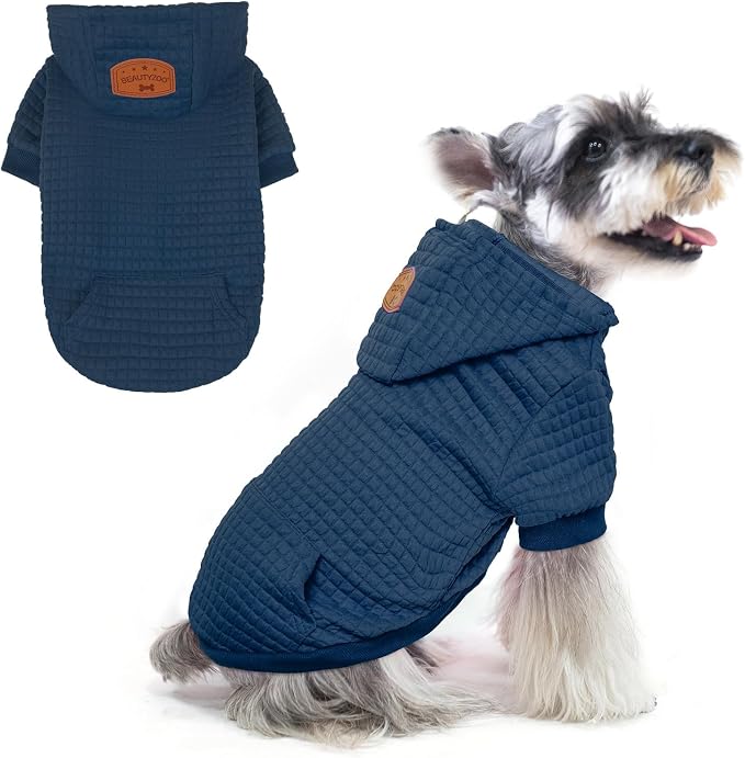 BEAUTYZOO Dog Hoodies Sweater for Small Dogs,Waffle‑Like Laminated Pet Coat | Warm Dog Sweatshirt with Pocket & Leash Hole,Pullover Clothes for Girl Boy Dogs & Cats,Stretchy & Easy‑On‑Off,Chihuahua Puppy