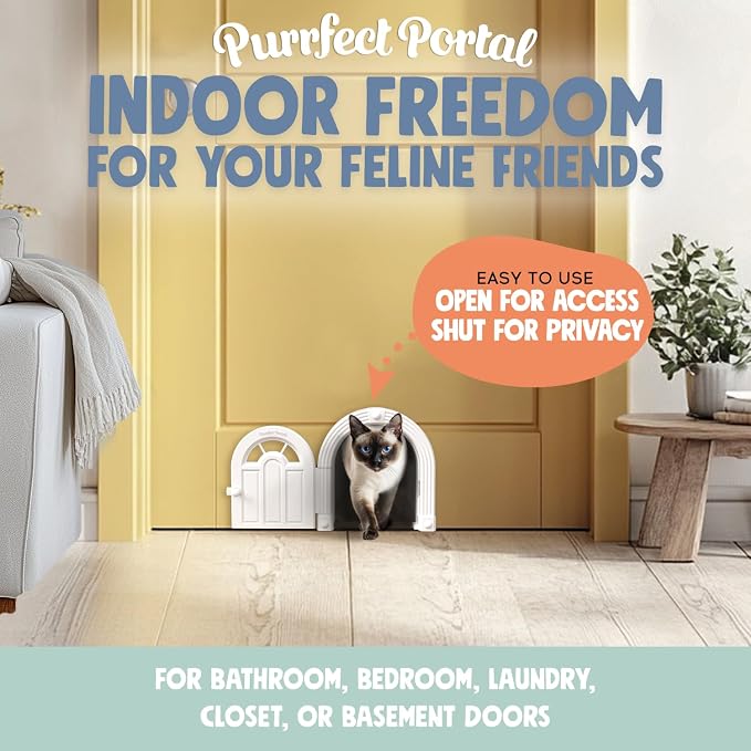 Purrfect Portal Meow Manor® Cat Door Interior Door - No-Flap, Fits Cats Up to 20 lbs, Easy DIY Setup, No Training Needed, White