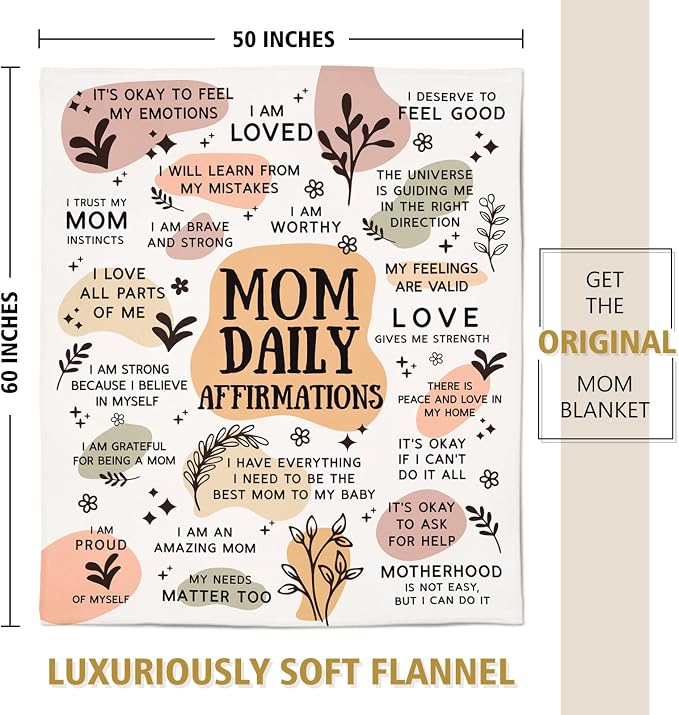 BaubleDazz New Mom Gifts Blanket, Mom Daily Affirmations(50" x 60") | Postpartum Pregnancy Gifts for First Time Moms, Mommy to Be, Mama, New Mom Essentials, Birthday Gifts for Mom