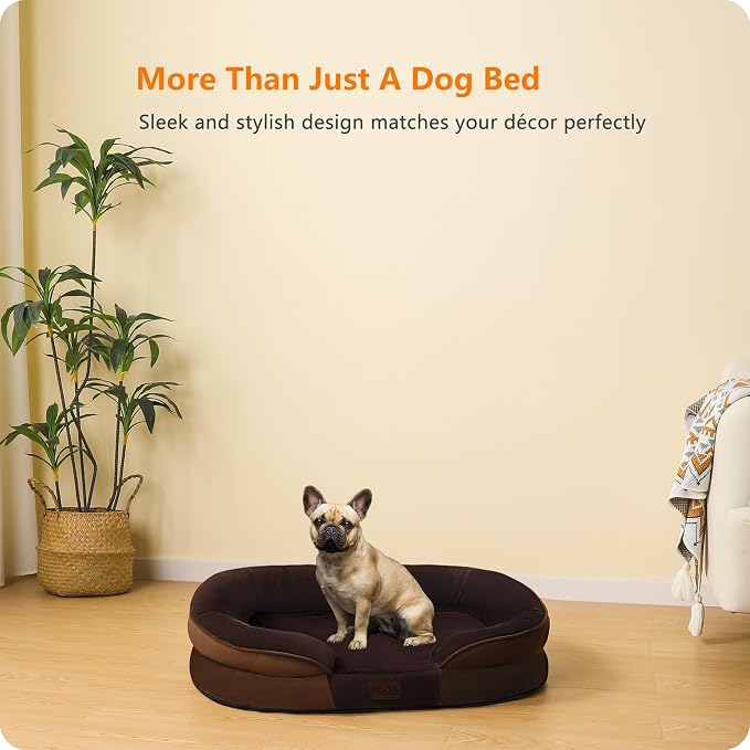 Dwanton Orthopedic Waterproof Medium Dog Bed Sofa, Gel Memory Foam, 28" | Egg-Crate Foam Dog Sofa, Washable Pet Bed with Four Sided Bolster Cushion, Removable Cover & Non-Slip Bottom, Brown