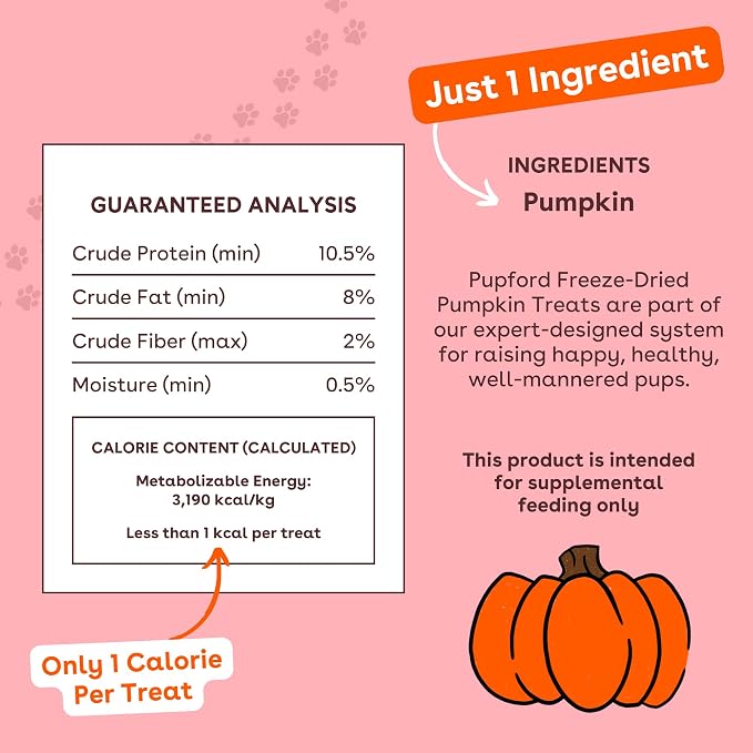 Pupford Freeze Dried Training Treats for Dogs & Puppies (Pumpkin, 4 oz) | 450+ treats per bag, Ultra low-calorie, Only 1 ingredient, All breed sizes, Mess free and bite sized, Trainer recommended