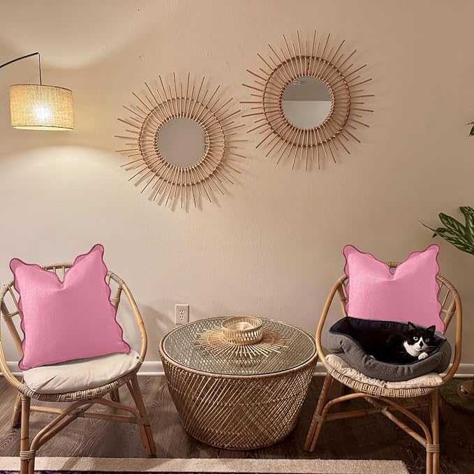 Scalloped Throw Pillow Covers | Decorative Couch Pillows | Boho Sytle for Living Room | for Valentines Day (Pink, 20x20 Inch)
