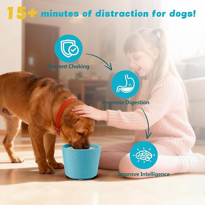 Dog Slow Feeder Lick Bowl, Silicone Dog Bowl with Strong Suction, Cyan