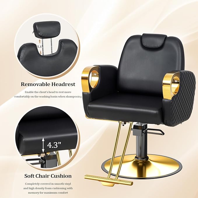 OmySalon All Purpose Salon Chair with Reclining Back, Stylist Chairs for Salon, Hydraulic Barber Chair Heavy Duty Hair Chair for Shampoo Makeup Threading Waxing